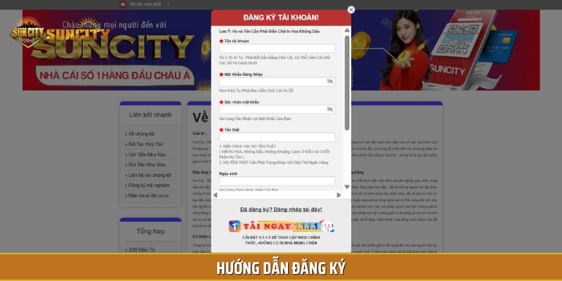 Hướng dẫn các bước đăng ký tài khoản Suncity nhanh chóng cho Newbie